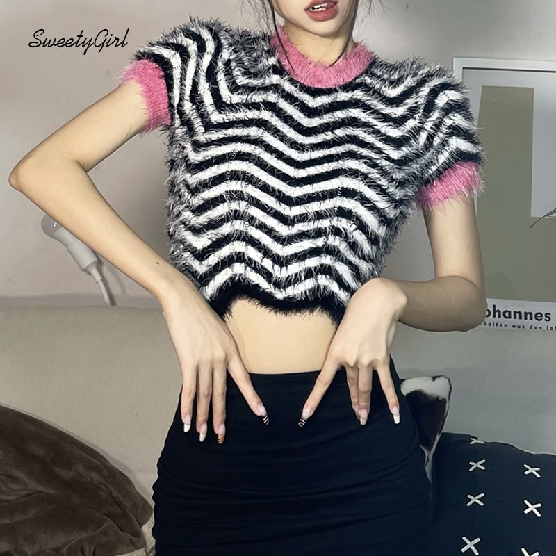 Áo Thun Ngắn Tay Cổ Tròn Họa Tiết Kẻ Sọc Thời Trang Cho Nữ 2022