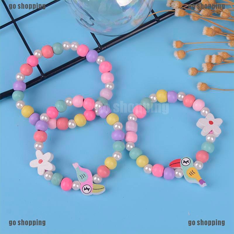 {go shopping}3Pcs Cartoon bird flower wood beads girls jewelry set kids children bracelet