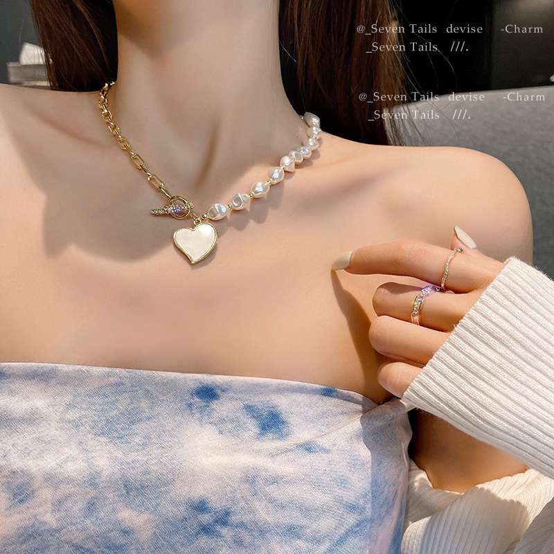 Vòng cổ nhiều lớp mặt hình trái tim/ bướm đính ngọc trai/ trái tim màu vàng/ bạc cổ điển cho nữ
