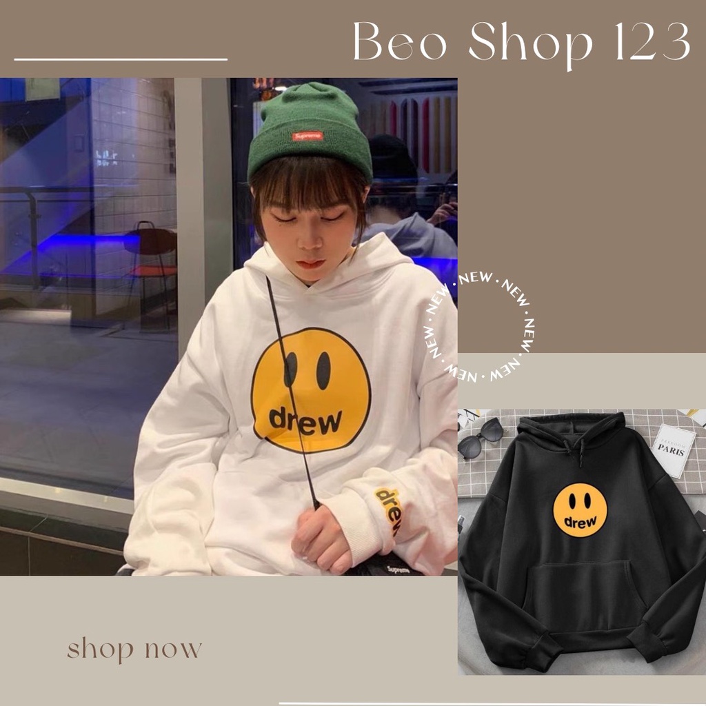 Áo nỉ bông Hoodie Drew mặt cười form rộng Có ảnh thật, áo hoodie unisex thời trang siêu chất BeoShop