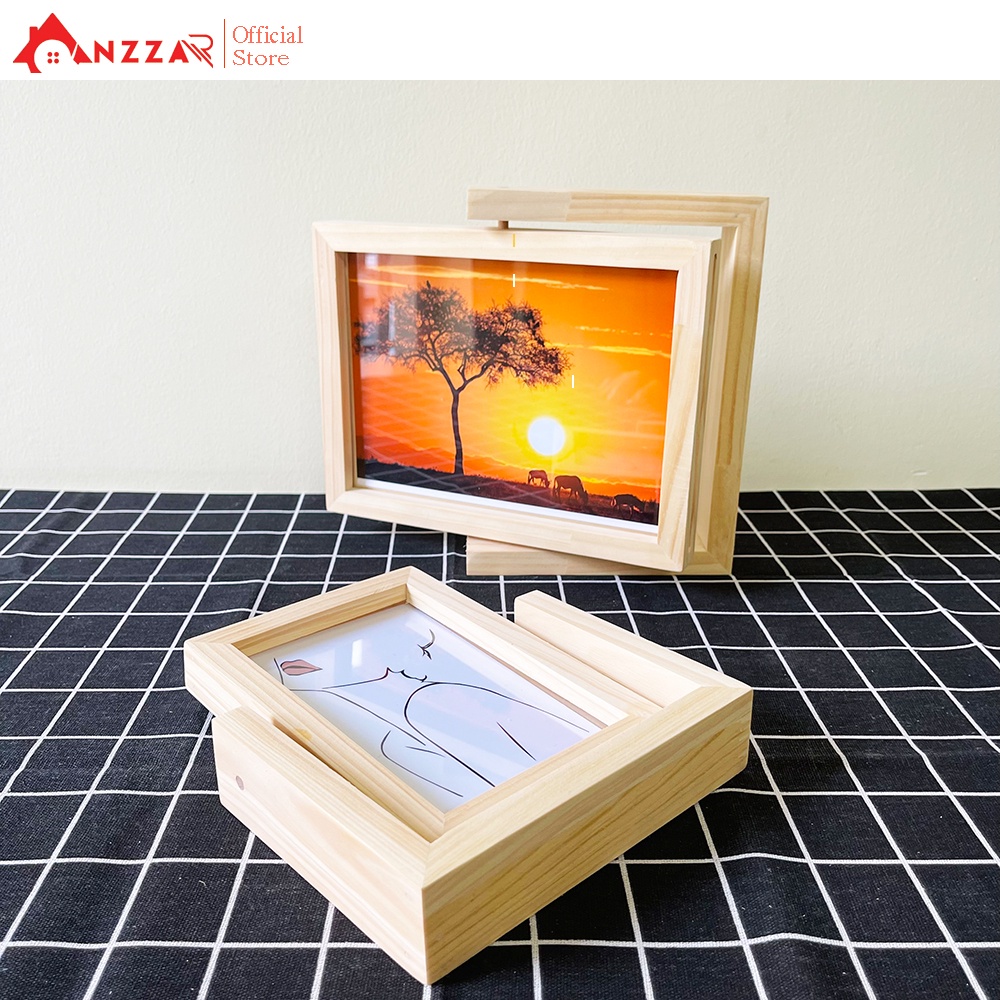 Khung ảnh gỗ để bàn xoay 360 Anzzar, gỗ thông nhập khẩu trang trí nhà cửa phong cách hiện đại KA-03
