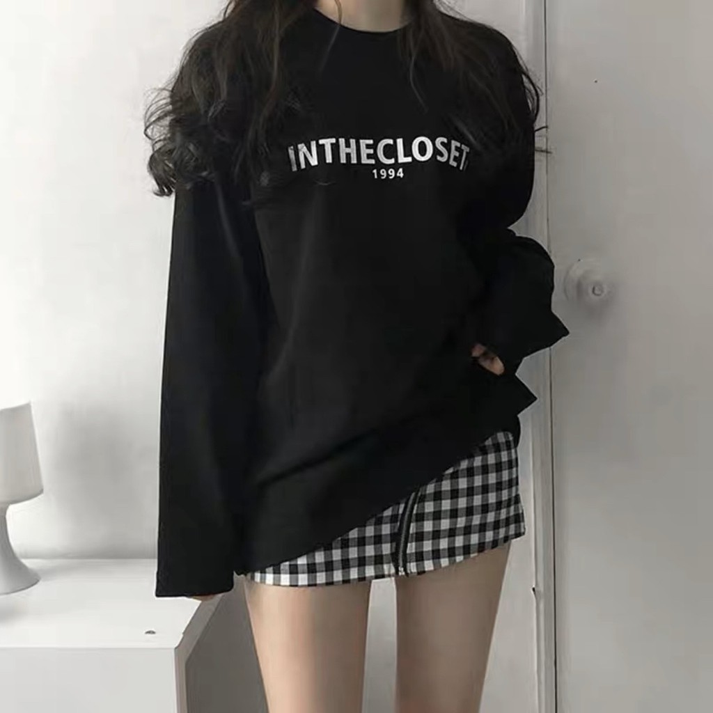 Áo thun tay dài phom rộng in chữ In The Closet phong cách ulzzang Hàn Quốc siêu cá tính
