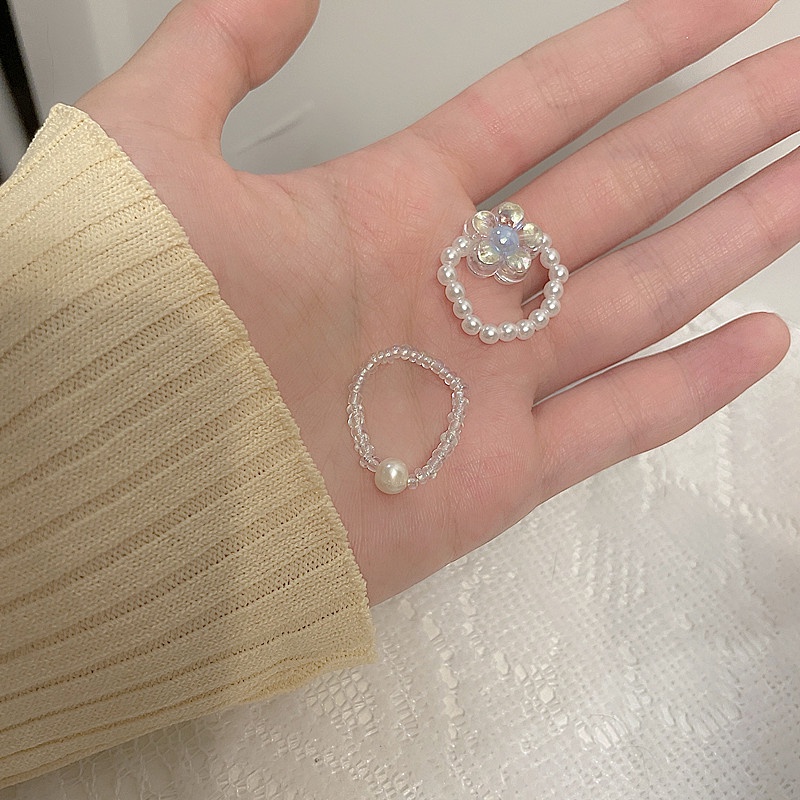 Set Hai Nhẫn Co Giãn Đính Ngọc Trai Xinh Xắn