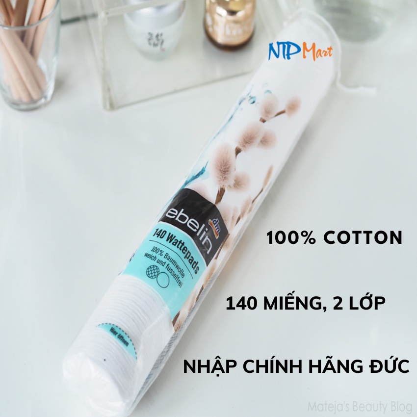 Bông tẩy trang hiệu Ebelin Cotton Pads 2 mặt 140 miếng, nhập khẩu từ Đức