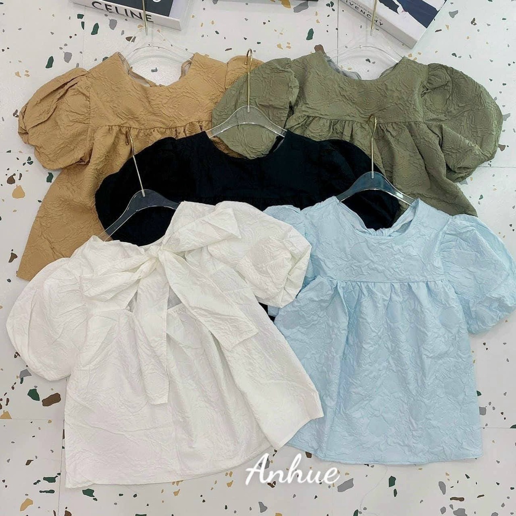 Áo Von Cổ Tròn Tay Ngắn Bồng Bềnh Phối Cột Nơ Sau Gáy Tiểu Thư TTKXA0438