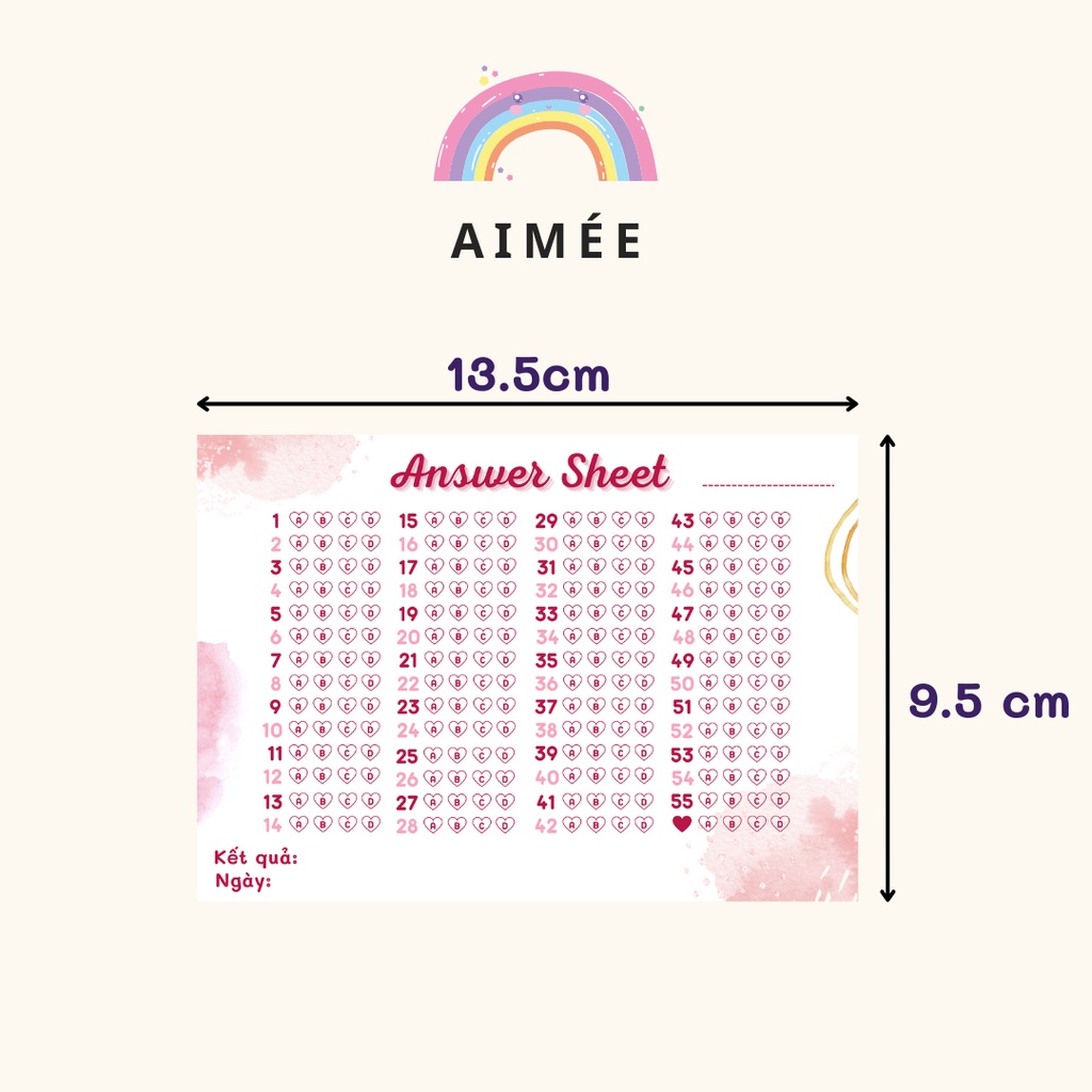 [Mã LIFEBOOK2 giảm 10% đơn 0Đ] Set 12 Phiếu Điền Trắc Nghiệm Mini Phiên Bản Lovely - Answer sheet A6 | Aimée