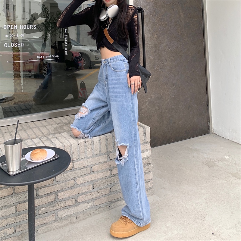 【ZHELIHANGFEI】Quần Jeans Nữ Lưng Cao Dáng Rộng Thời Trang Cá Tính