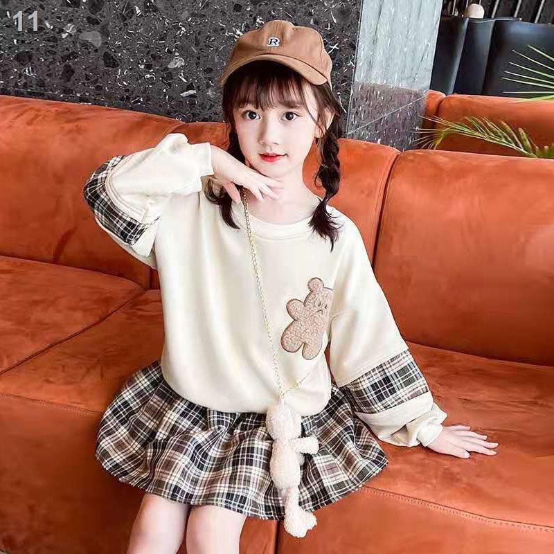 ❇Bộ đồ mùa thu cho bé gái 2021 áo len trẻ em màu đỏ lưới mới phù hợp với nước ngoài Hàn Quốc hai mảnh váy ngắn JK