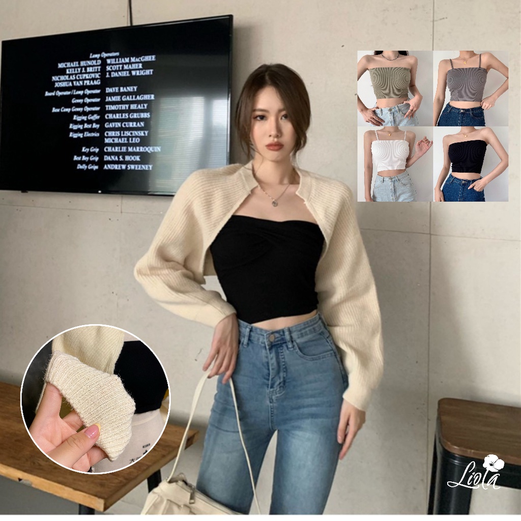 Áo Khoác Cardigan | Áo Khoác Len Croptop Mùa Thu Đông, TẶNG Áo Quây Hàng Xịn (màu ngẫu nhiên) | LIOLA