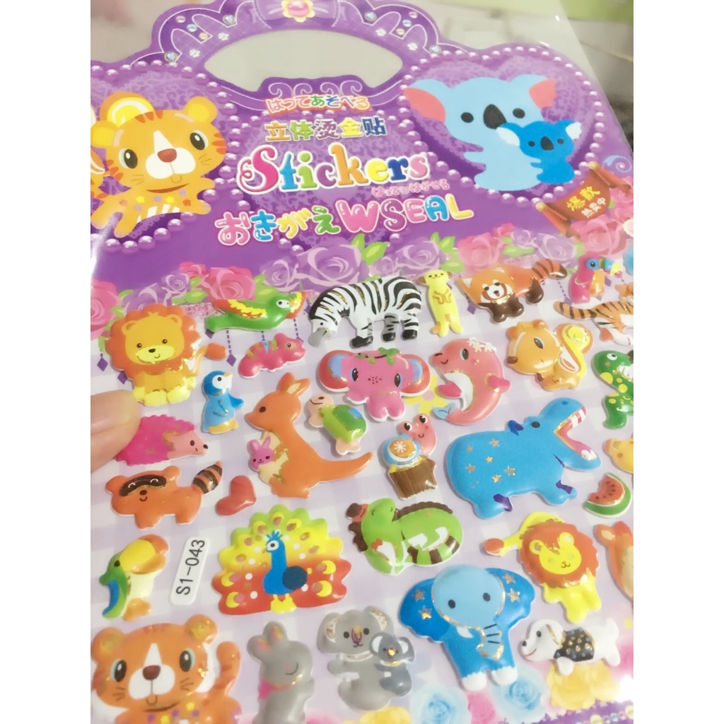 Hình dán sticker 3d nổi kèm tô màu cute chống nước chữ động vật siêu nhân công chúa dễ thương trang trí cho bé trai gái