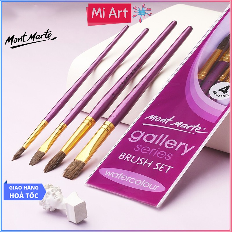 Bộ 4 Cọ Vẽ Màu Nước Mont Marte - Gallery Series Brush Set Watercolour 4pce - BMHS0028