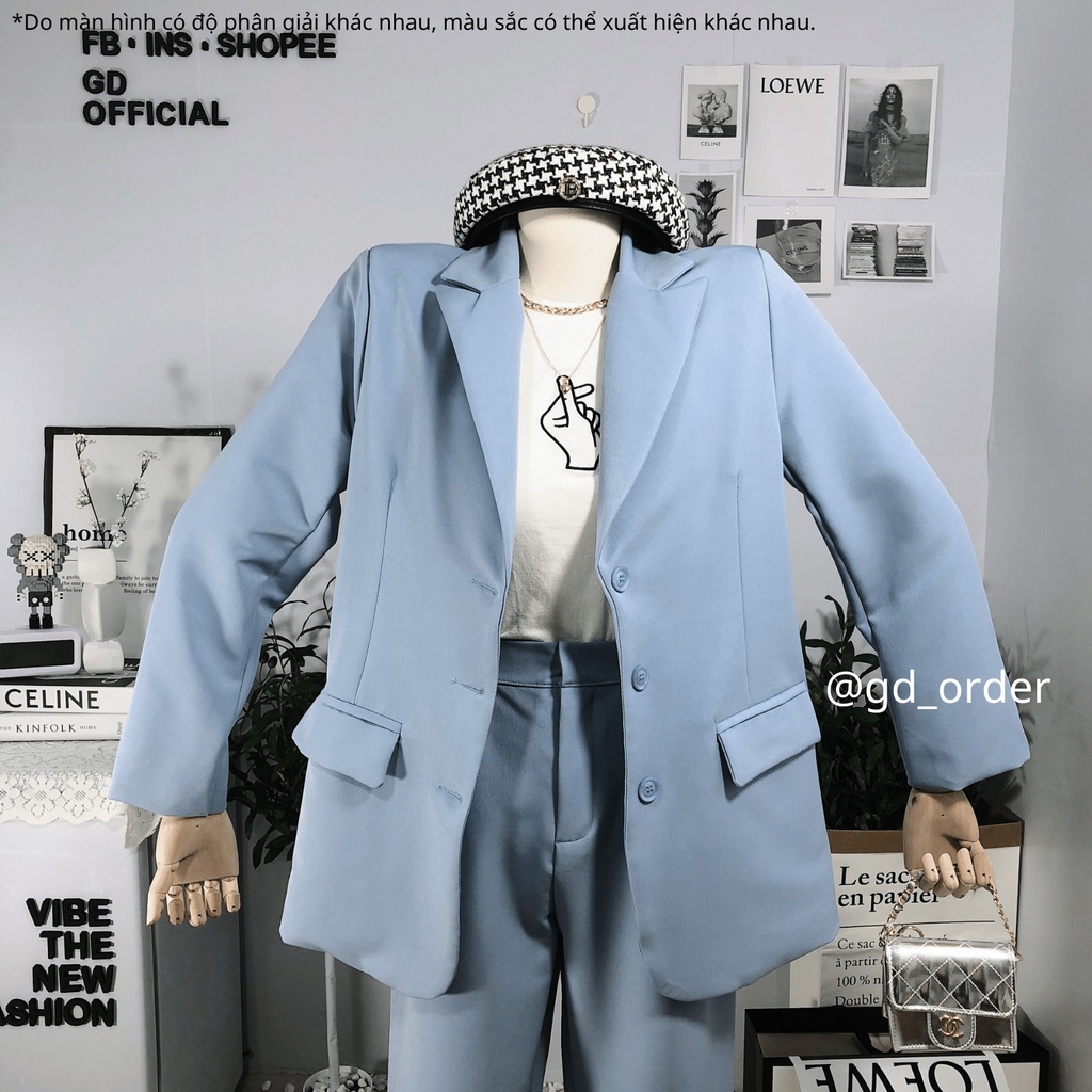 B36|Set bộ vest công sở hàn quốc đẹp kèm quần lưng cao suông rộng thanh lịch gd_order