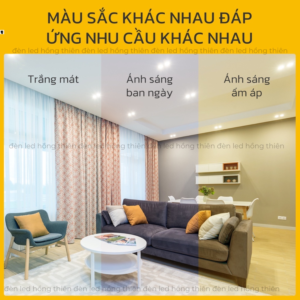 Đèn led âm trần 7w 9w viền vàng, 3 chế độ