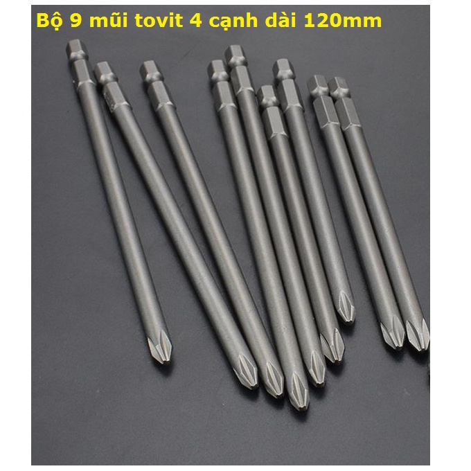 Bộ 9 mũi tô vít 4 cạnh chuôi lục giác dài 120mm có nam châm