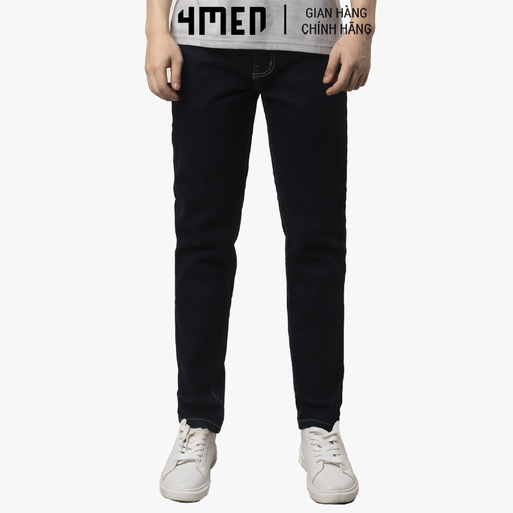 Quần jeans nam xanh đen trơn basic 4MEN QJ063 chất vải dày dặn, bền đẹp, co giãn, form Slimfit tôn dáng, trẻ trung