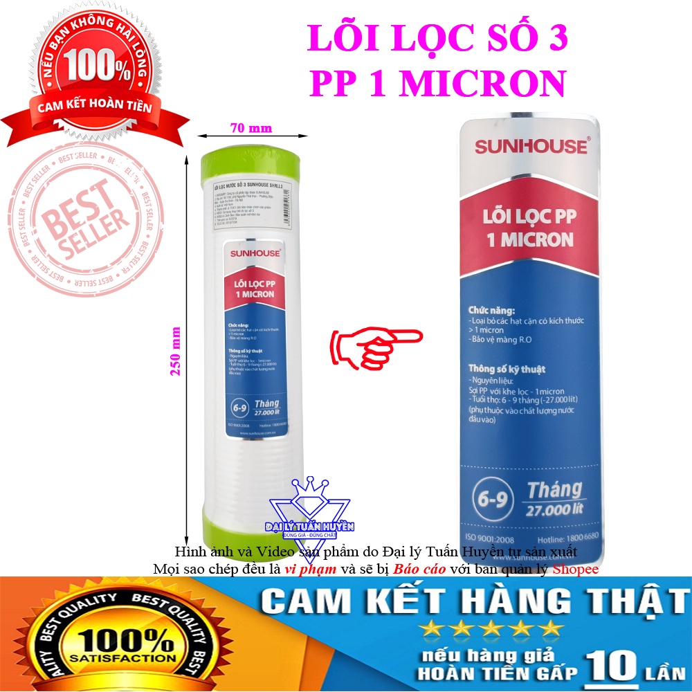 Bộ 3 Lõi lọc nước SUNHOUSE 1 2 3 chính hãng