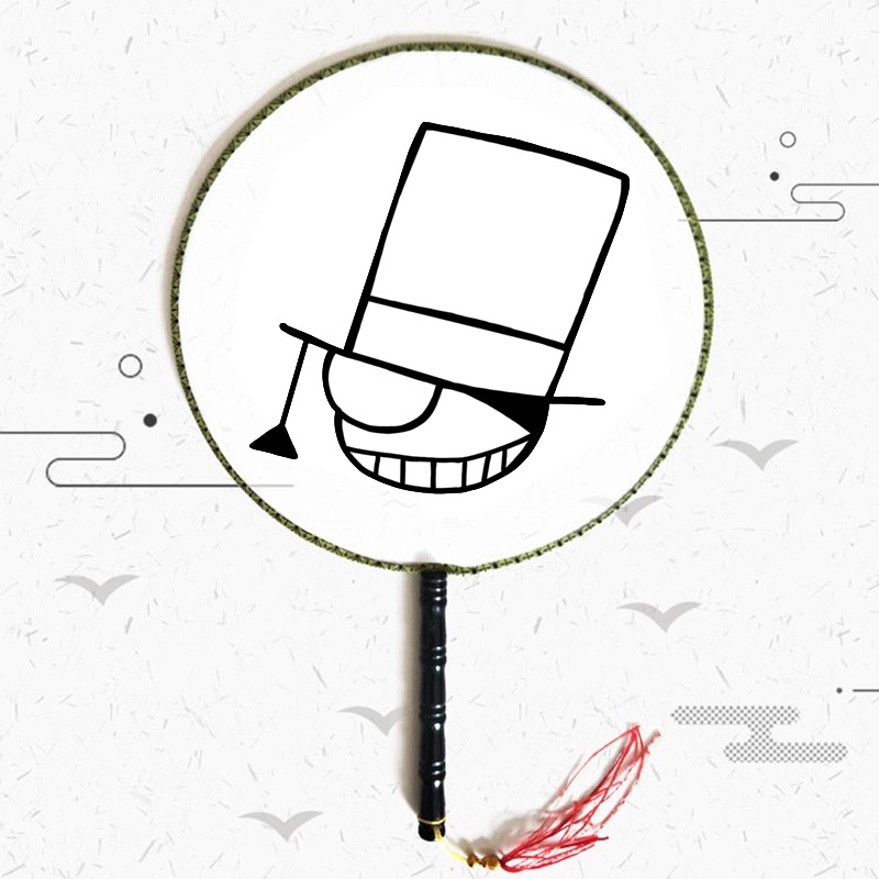 Quạt tròn cổ trang in hình Kaito Kid chibi anime cán gỗ quà tặng độc đáo xinh xắn
