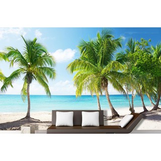 Tranh dán tường 3D tranh trang trí Bãi biển yên bình 4 BINBIN DD90 (Có in theo yêu cầu)