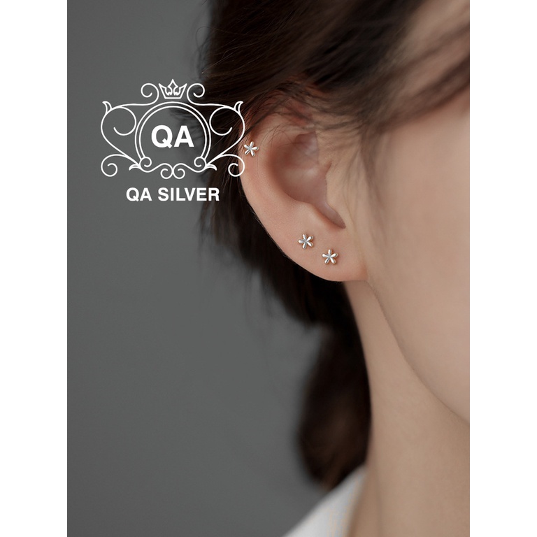 Khuyên tai bạc 925 hoa nhỏ chốt bi vặn bông nụ nam nữ S925 FLORA QA SILVER Earrings EA220403