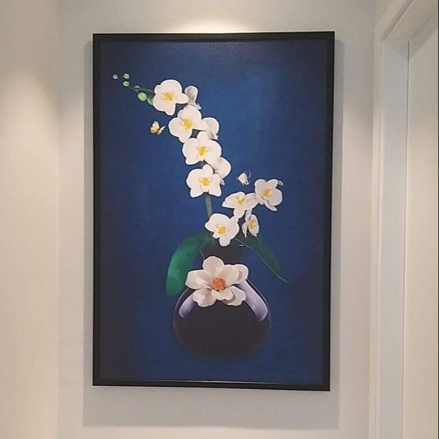 Tranh canvas hoa lan 60x100 kèm khung