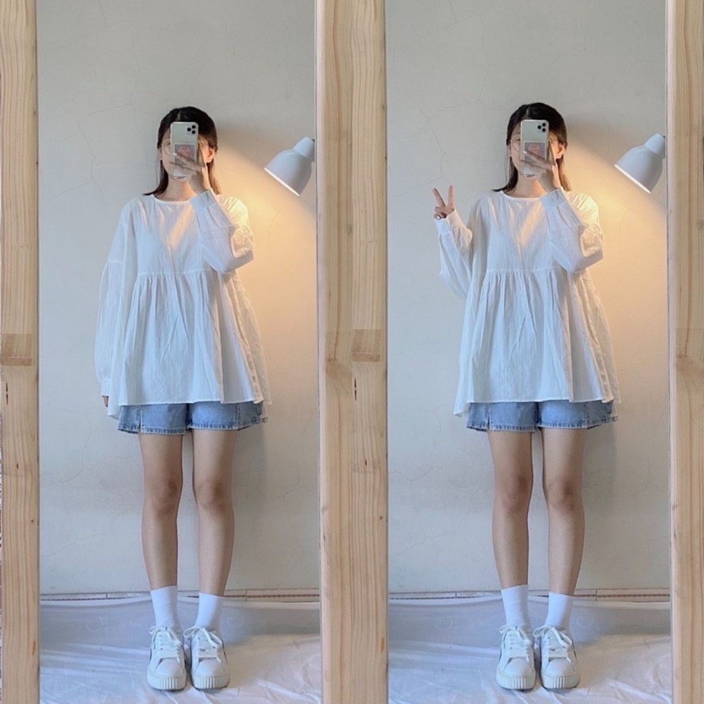 Áo babydool nữ dài tay chất thô đũi cực xịn, kiểu dáng Hàn Quốc xinh xắn cá tính form rộng