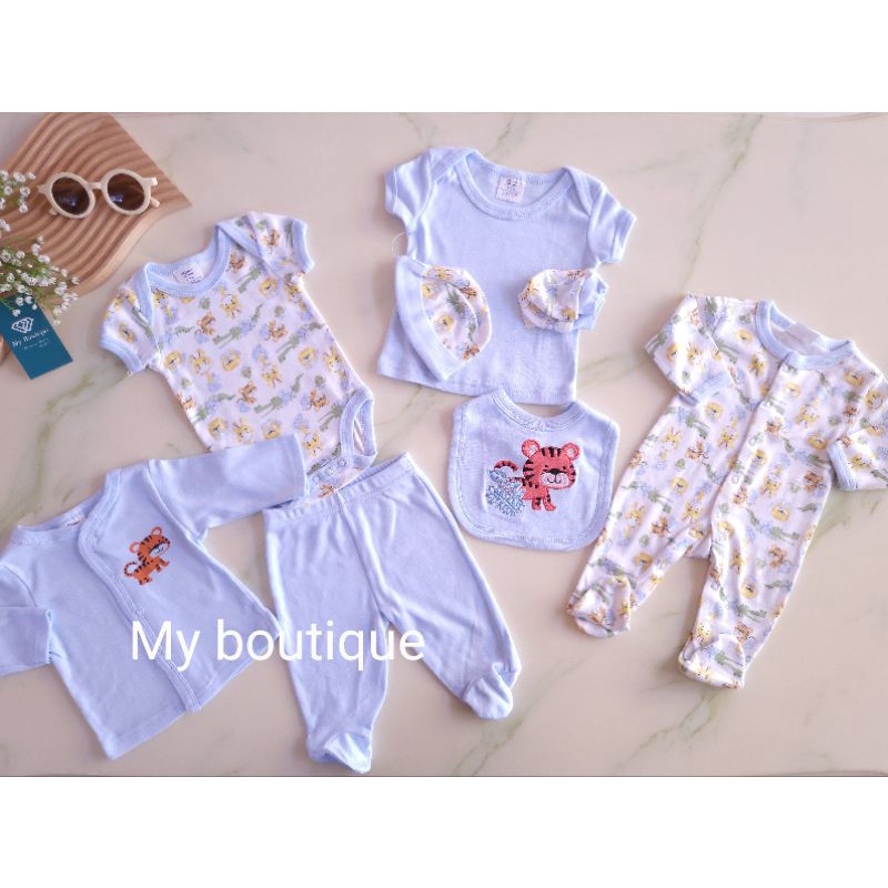 Set đồ sơ sinh cho bé 8 chi tiết, 100% cotton, My boutique, size 0 - 9m.