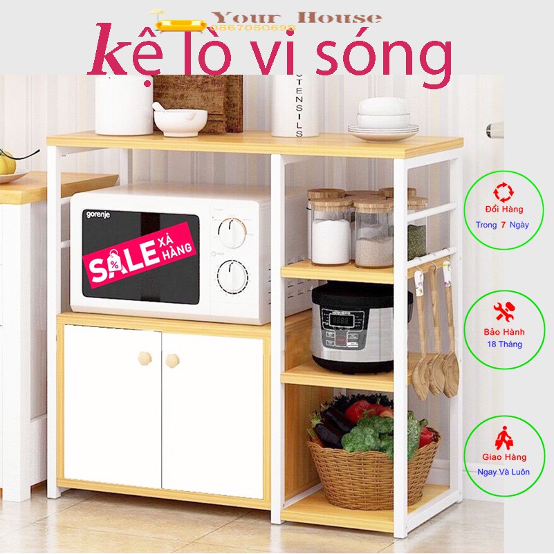 Kệ Lò Vi Sóng, Kệ Để Đồ Nhà Bếp Khung Sắt Mặt Gỗ YOUR HOUSE Siêu Bền Đẹp