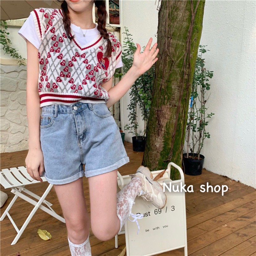 Gile len cổ tim viền màu hình gấu thêu Ulzzang style  Hàng Quảng Châu