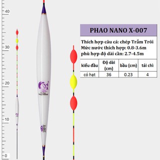 Phao câu cá NaNo X001-X008 8 cỡ đầy đủ thông số PK-2 4.8.M