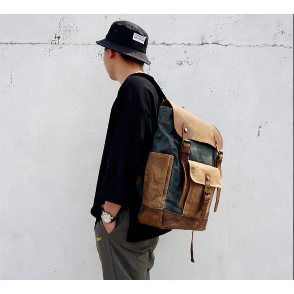 Balo Da Bò Thật Ba lô canvas Đi Phượt Cưc Chất BL02  - Du Mục Store