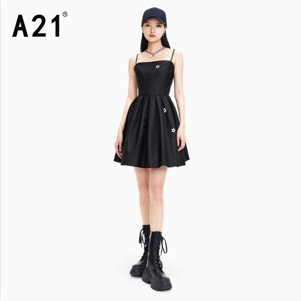 Đầm hai dây A21 mini màu đen thanh lịch quyến rũ cho nữ