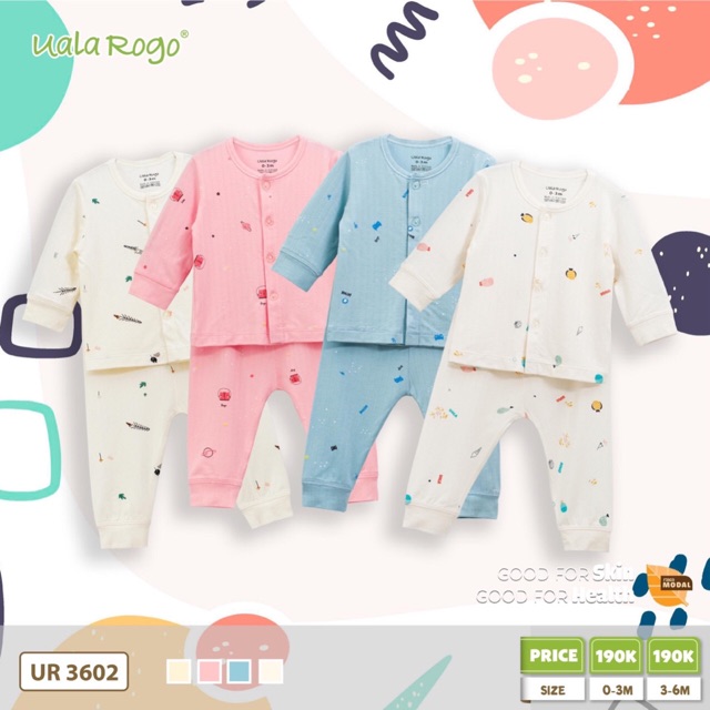 Bộ dài tay ualarogo sơ sinh cạp cao sợi sồi siêu mềm mịn ur-3602