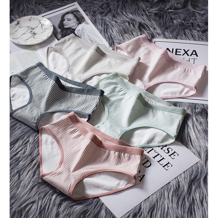 Quần lót nữ cotton kẻ kháng khuẩn thun lạnh dễ thương sexxy gợi cảm (6 màu) | BigBuy360 - bigbuy360.vn