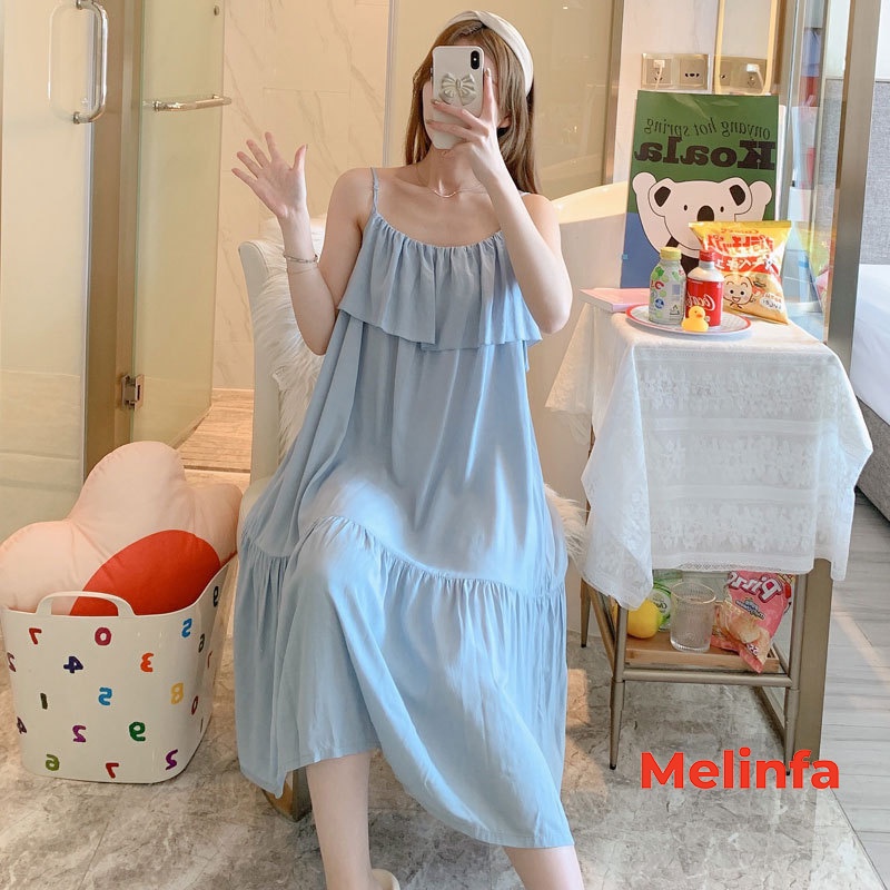 Váy ngủ hai dây, đầm ngủ mặc nhà freesize vải cotton lanh lụa tự nhiên thoáng mát nhiều màu mã VAV0275