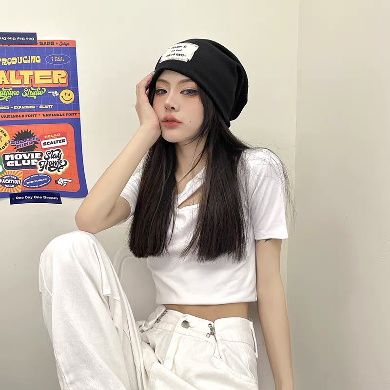 Mũ len dệt kim vá lỗi phong cách Hàn Quốc hot trend tik tok