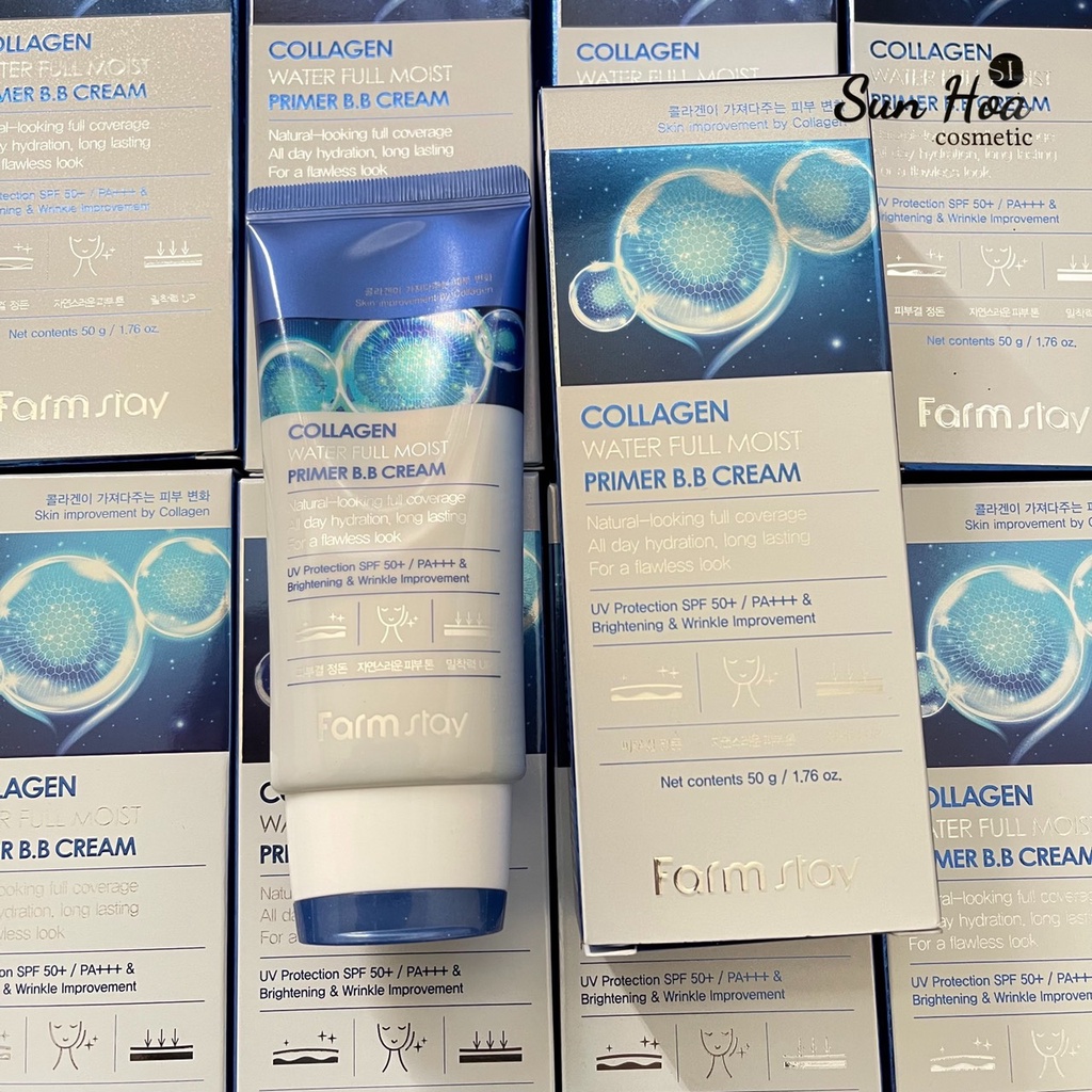 Kem B.B Chống Nắng Collagen SPF 50+/PA+++ Farmstay Collagen Water Full Moist Primer B.B Cream 50g
