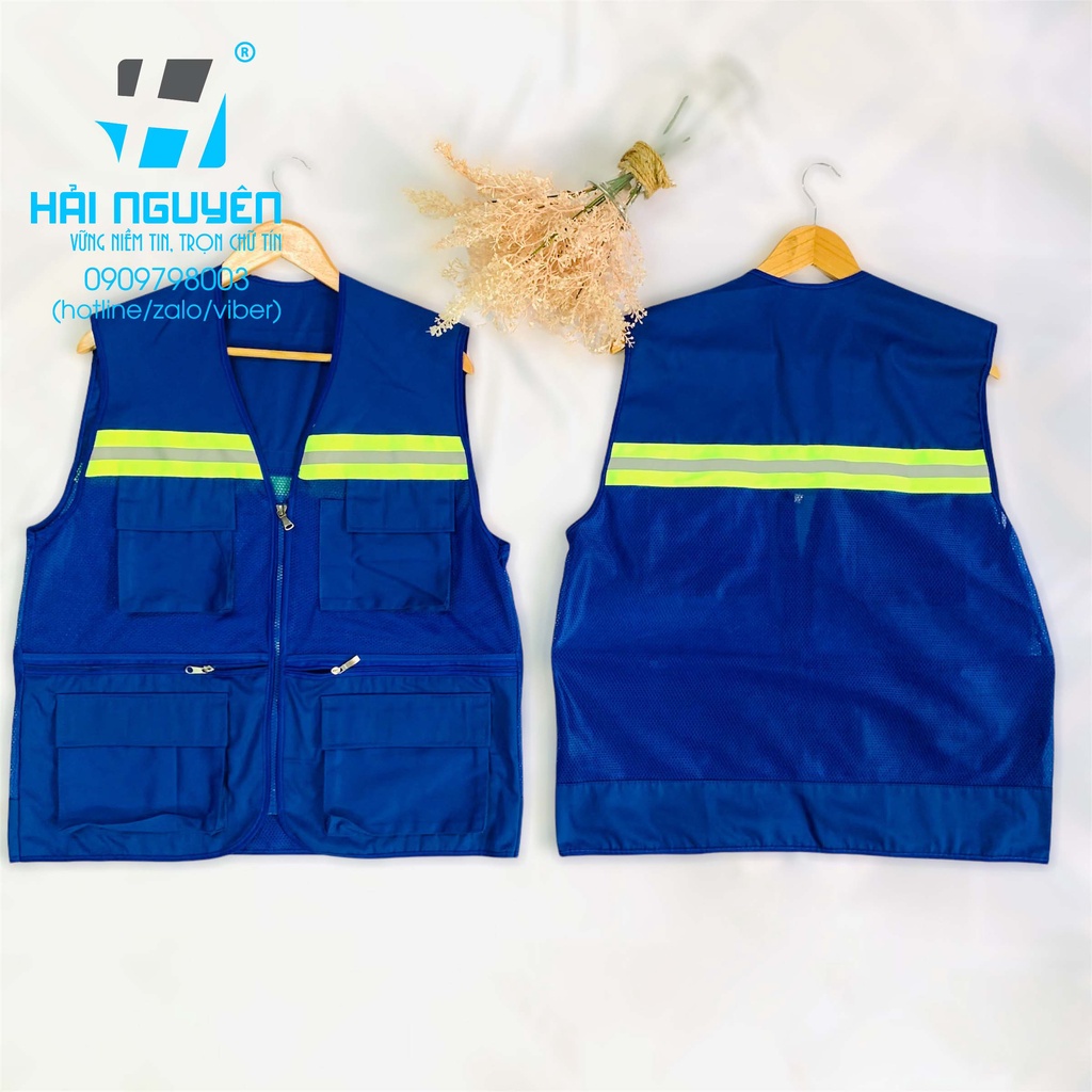 Áo gile kỹ sư phản quang bảo hộ lao động 3 kéo, 6 túi cao cấp - áo kỹ sư bảo hộ
