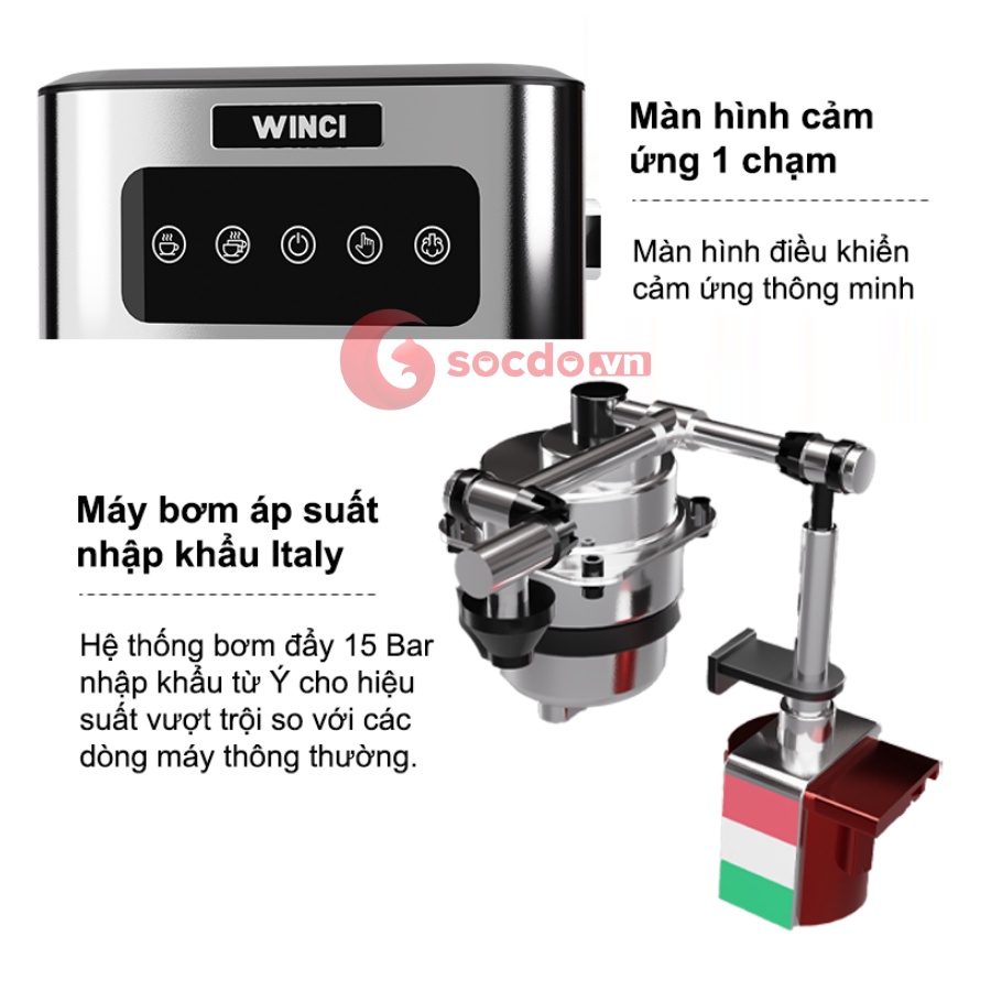 Máy pha cà phê, máy pha cafe tự động, Công nghệ cao cấp từ Ý, Thời gian pha 15-25 giây !