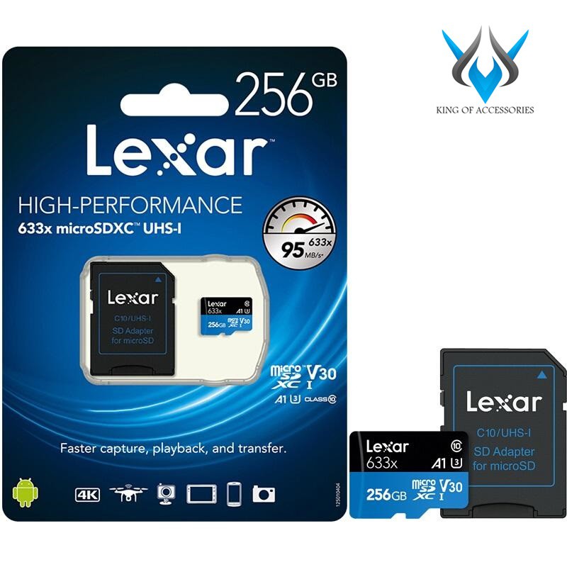 Thẻ Nhớ MicroSDXC Lexar 256GB A1 V30 633x U3 4K 95MB/s (Xanh) - kèm Adapter