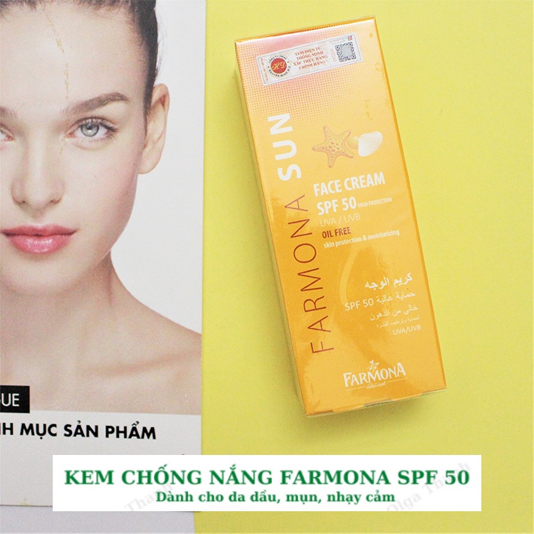 [NHẬP KHẨU-TEM PHỤ]Kem Chống Nắng Farmona Sun Face Cream Oil Free Cho Da Dầu Mụn 50ml, Không Chứa Dầu Cho Da Mặt s