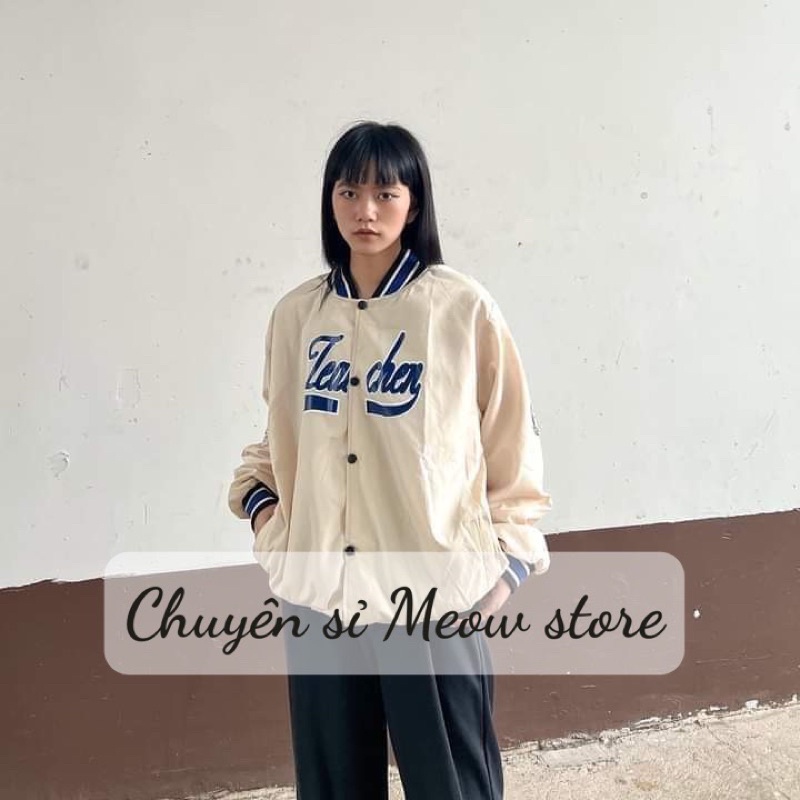 Áo khoác bomber bóng chày dù 2 lớp in chữ form rộng nam nữ
