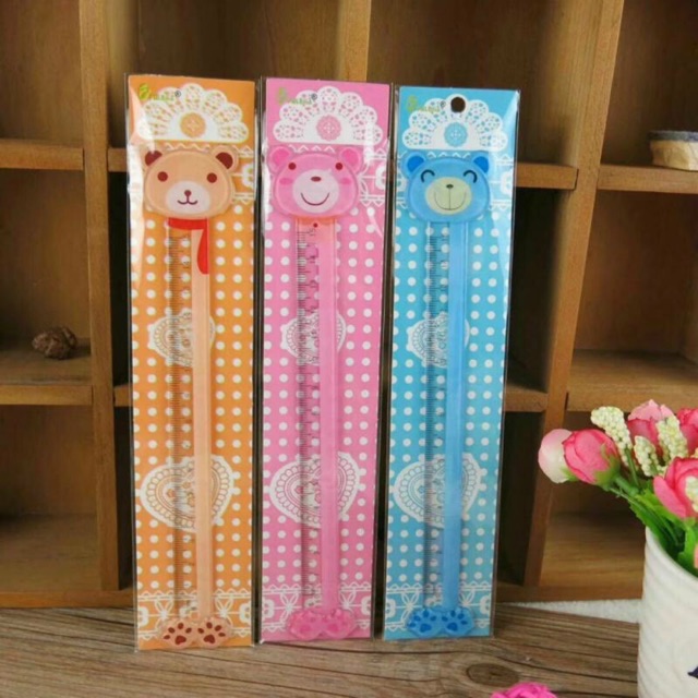 Hộp Thước Kẻ 0312 Hình Gấu Cute Có 42 Chiếc Thước Dài 15cm .