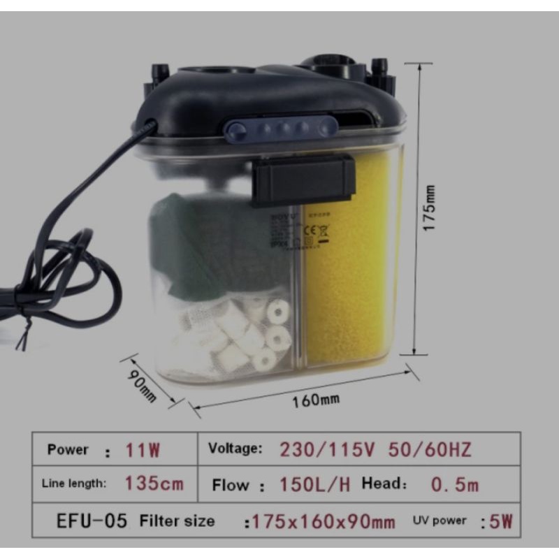 Máy Lọc ngoài Bể cá BOYU EFU-05 có Đèn UV//T12