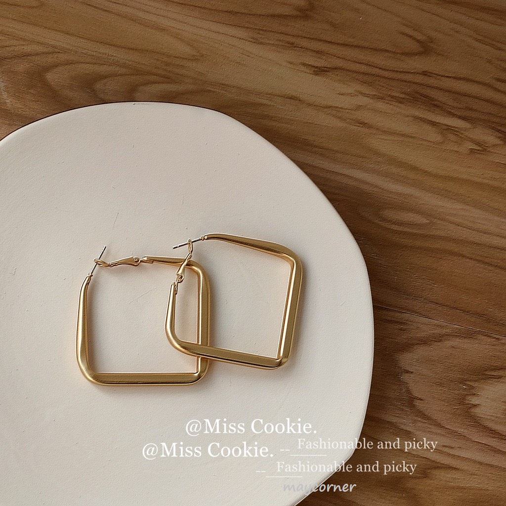 Khuyên tai hình học vuông vàng mạ bạc 925 cao cấp mã 1496