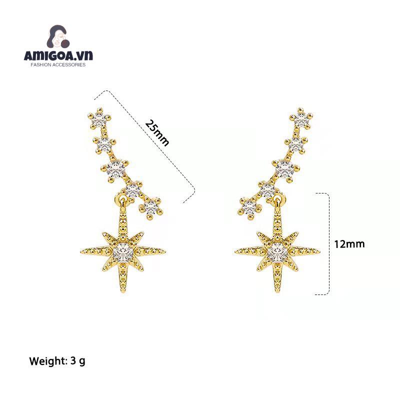 ✨✨Bông Tai Đinh Tán Mặt Ngôi Sao Mặt Cười Lập Phương Lục Giác Lấp Lánh Phong Cách Lạnh Cá Tính
