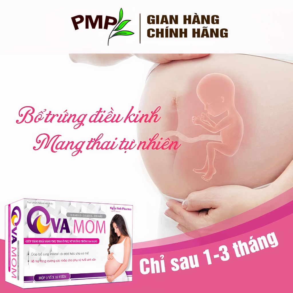 Combo 2 Hộp Bổ Trứng Ova Mom PMP Hỗ Trợ Mang Thai, Trứng Khỏe, Đa Nang Buồng Trứng, Điều Hòa Kinh Nguyệt( 60 viên)