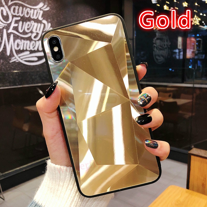 Ốp điện thoại mặt gương họa tiết hình kim cương độc đáo cho iPhone 11 Pro XR XS Max X 6 6S 7 8 Plus SE 2020