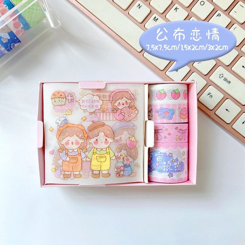 Hộp sticker kèm washi lớn nhiều màu sắc dễ thương