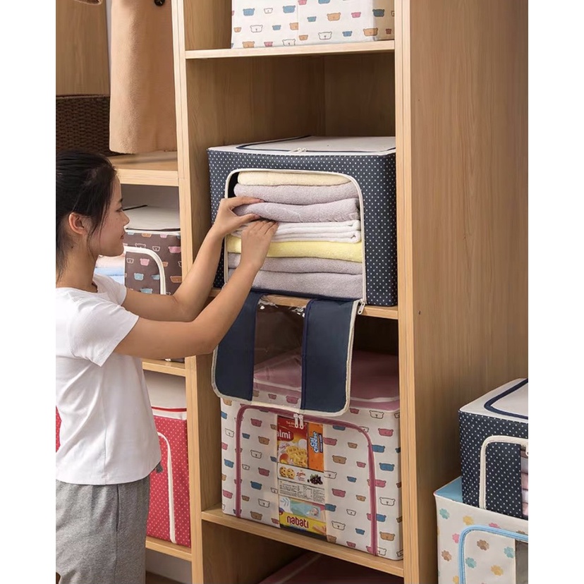 Hộp Đựng Quần Áo Chăn Màn Khung Thép Cao Cấp Loại To Tiện Lợi 66 Lit  (Loại 1) 88306