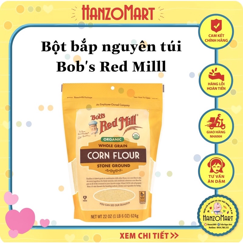Bột bắp hữu cơ cho bé Bob’s Red Mill 624gr nguyên túi